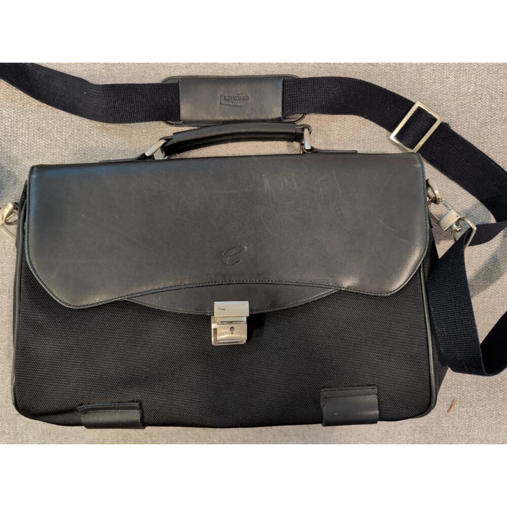 Vintage Porland Ballistic Nylon Briefcase Black Leather Flap Messenger Laptop...